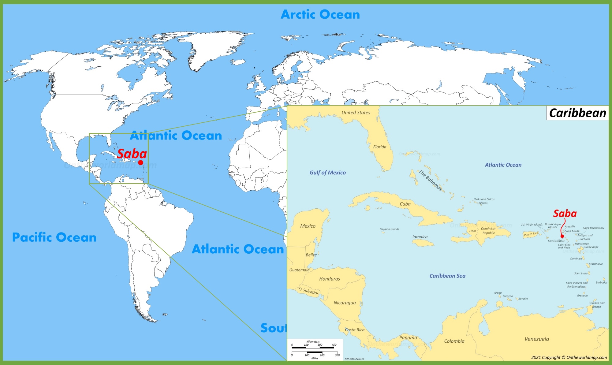 Saba Location on the World Map