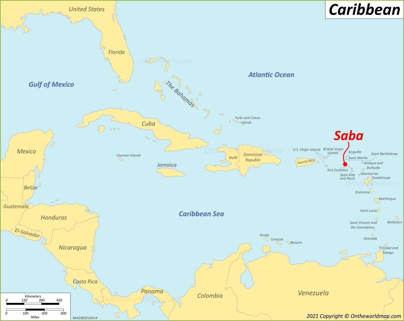 Saba location on the Caribbean Map