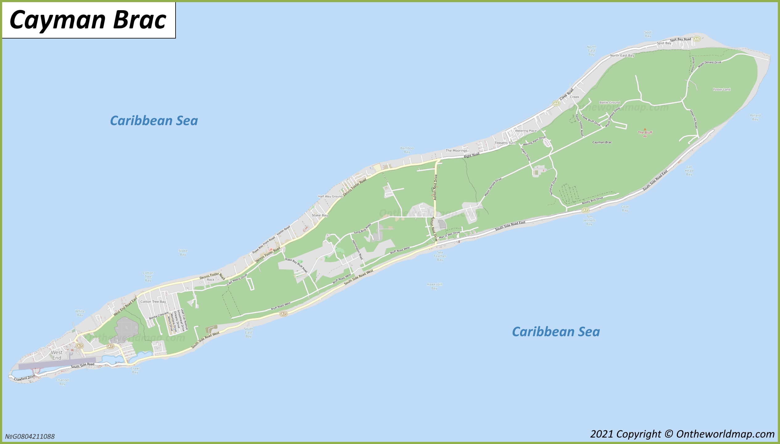Map of Cayman Brac Island