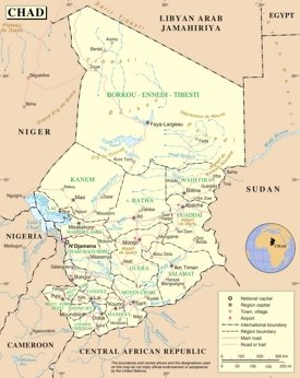 Large detailed road map of Chad