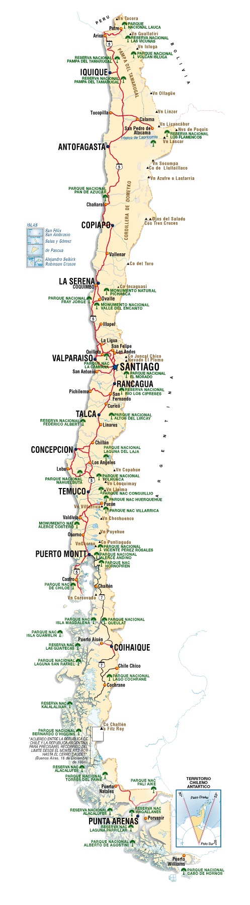 Chile tourist map - Ontheworldmap.com