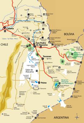 Mapa turístico de los alrededores de San Pedro de Atacama