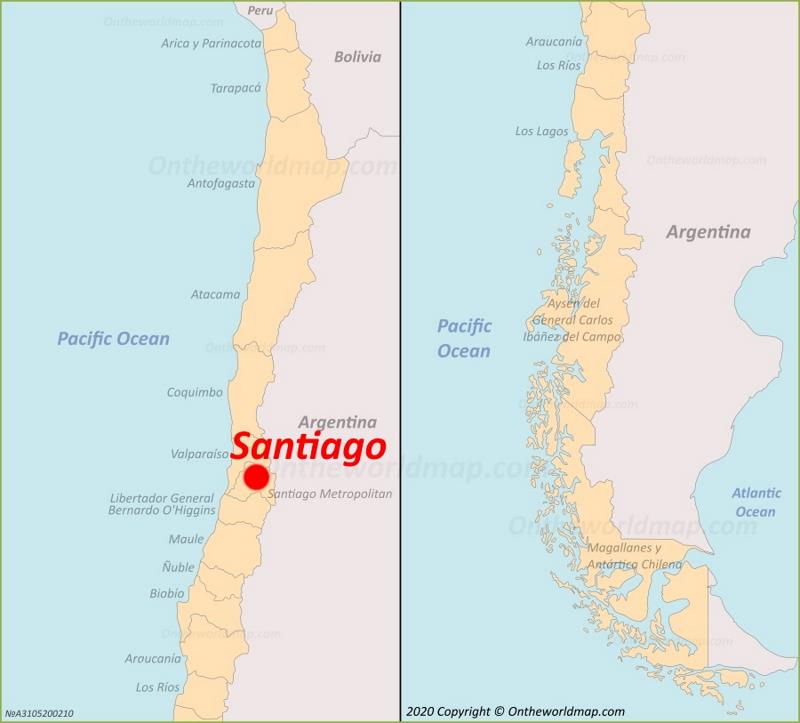 Santiago en el mapa de Chile