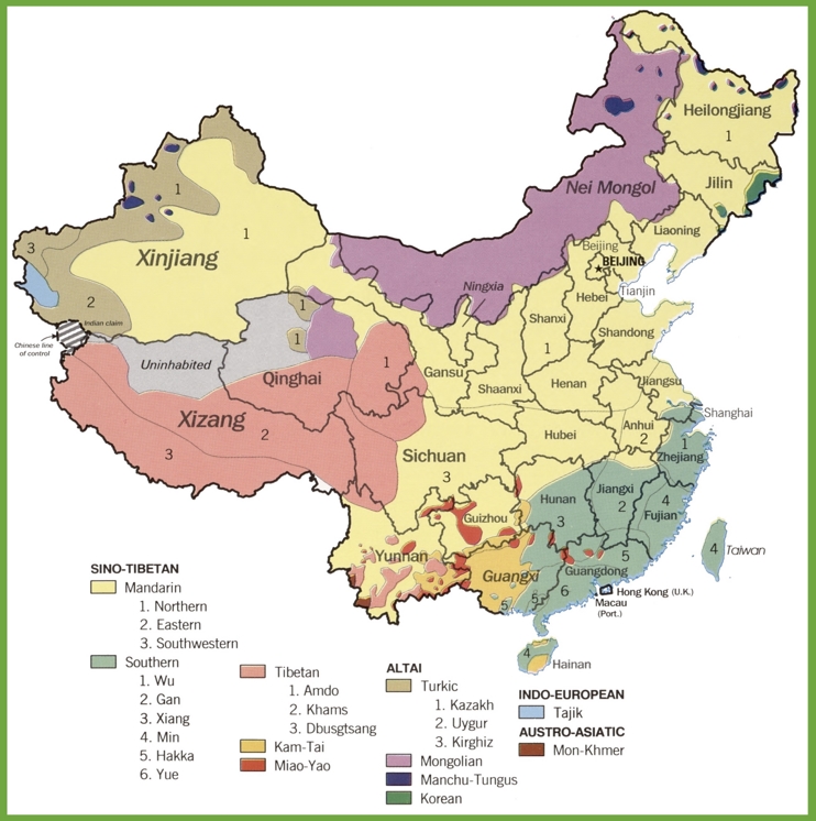 Map of languages in China