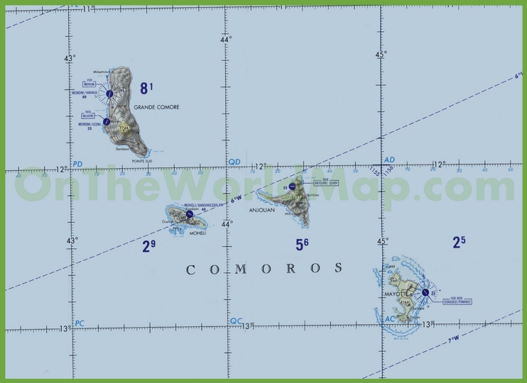 Topographic map of Comoros