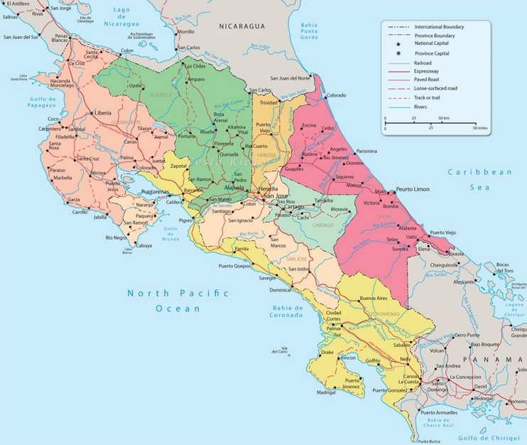 Costa Rica political map