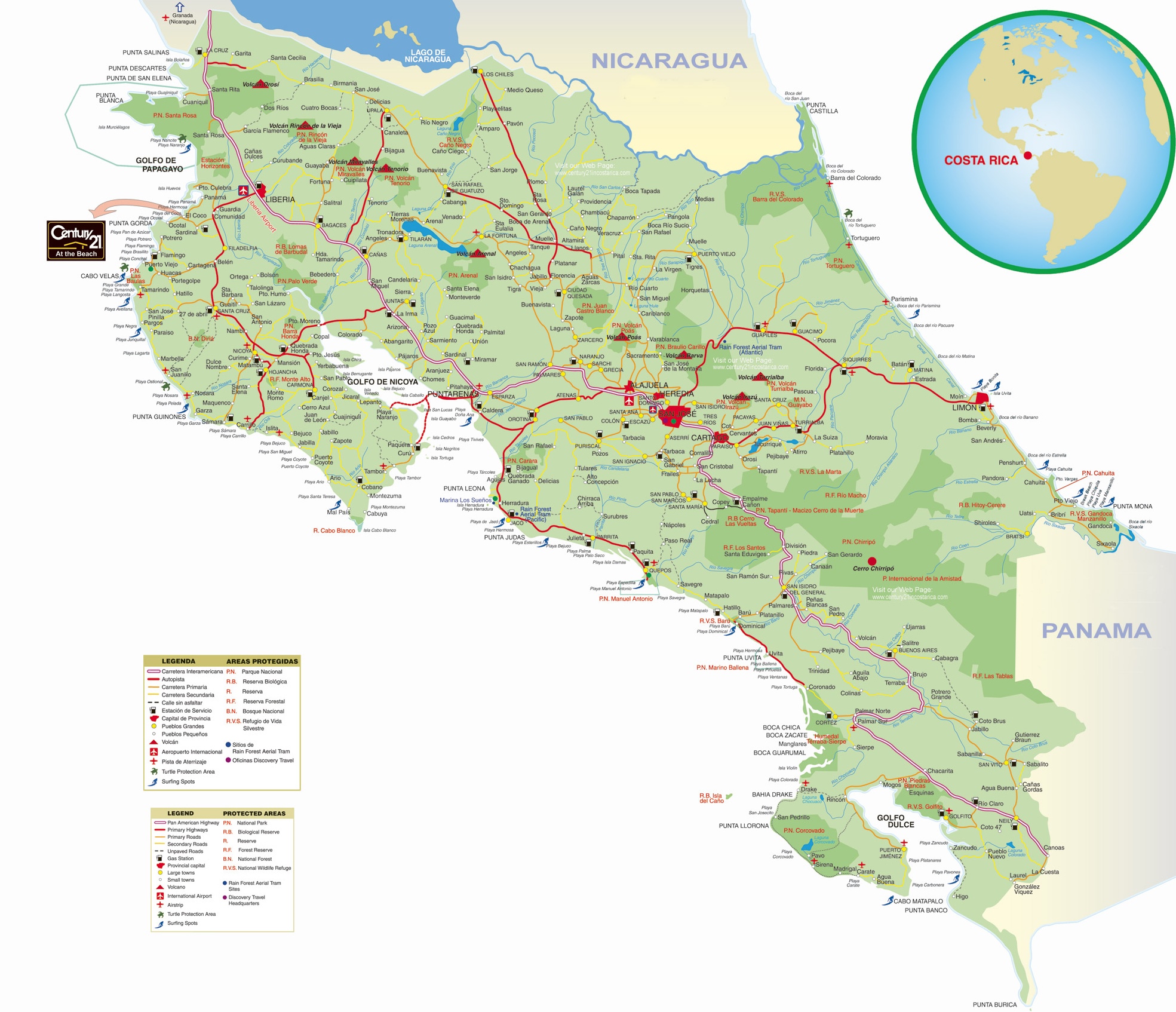 Travel map of Costa Rica - Ontheworldmap.com