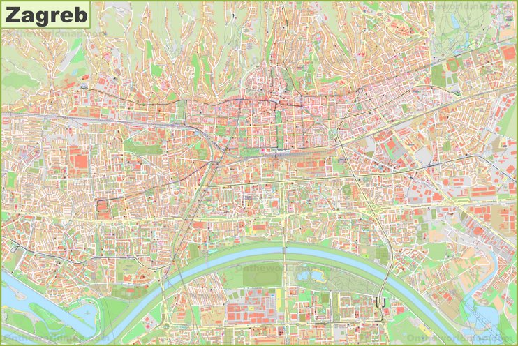 Large detailed map of Zagreb