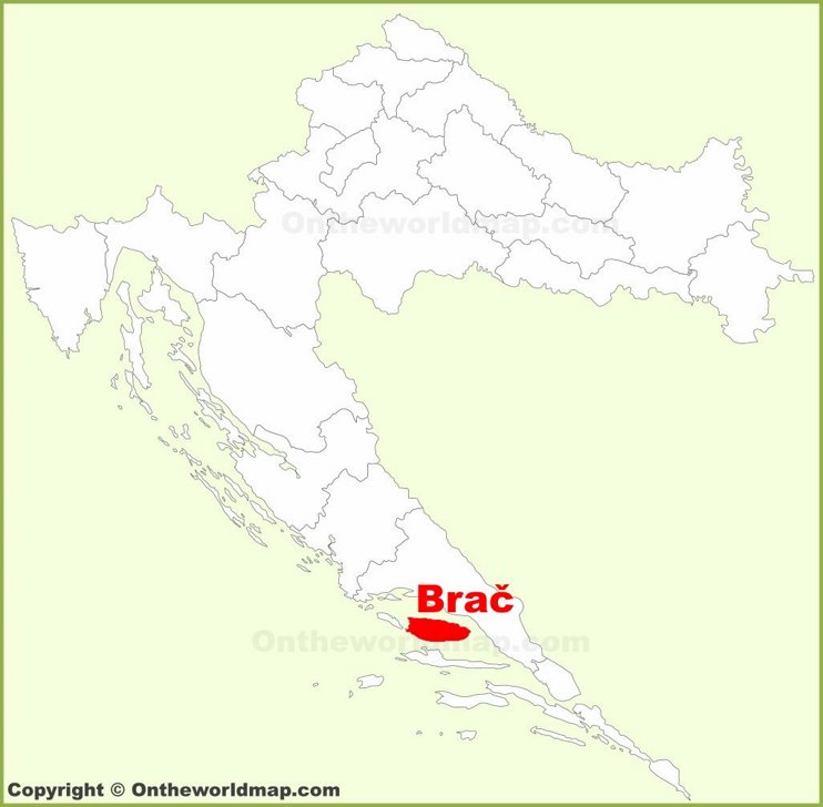 Brač location on the Croatia map