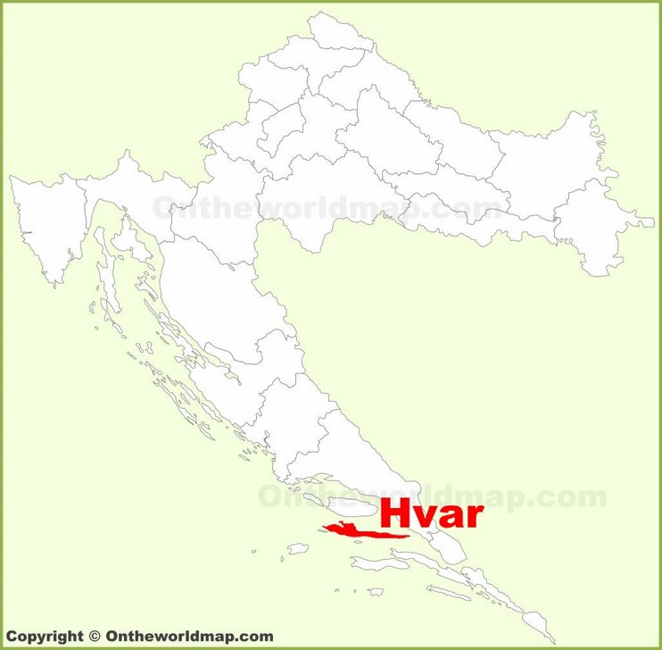 Hvar location on the Croatia map