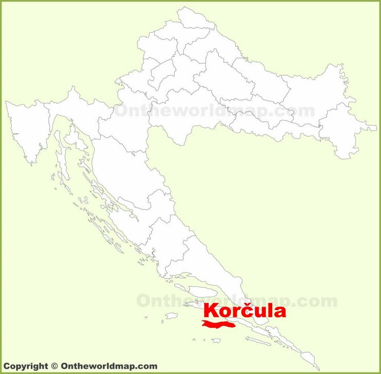 Korčula location on the Croatia map