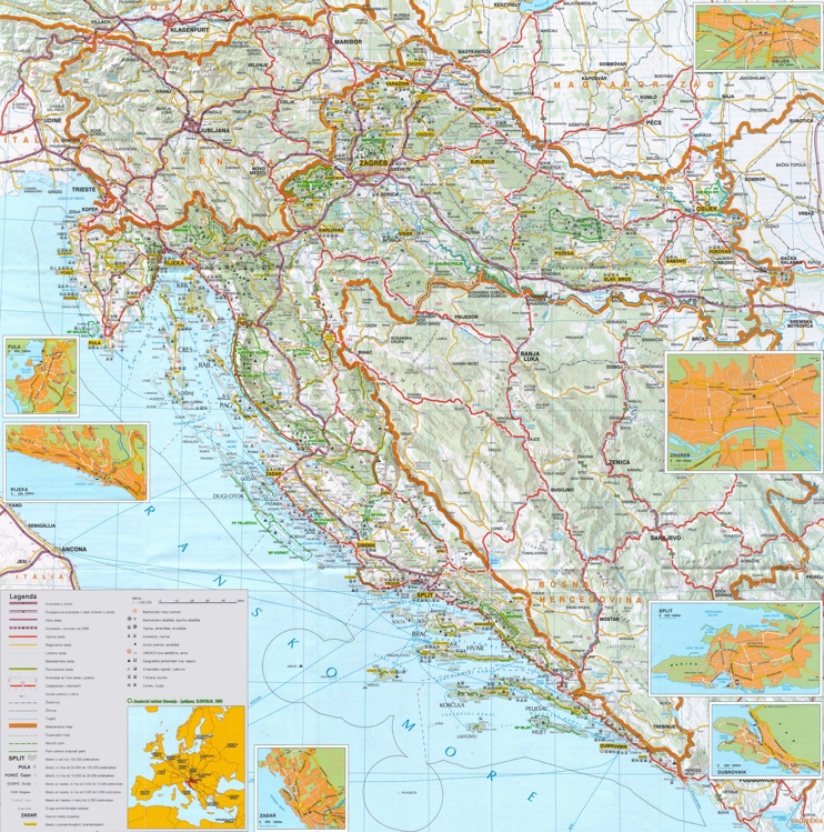 Large detailed map of Croatia with cities and towns