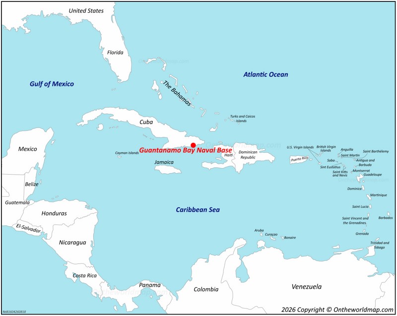 Guantanamo Bay Naval Base location on the Caribbean map