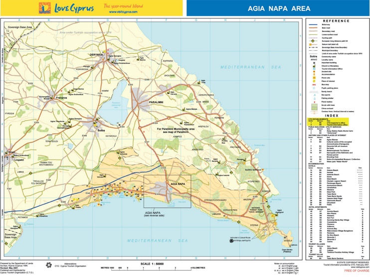 Ayia Napa area tourist map