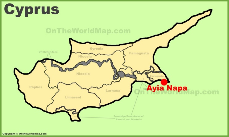 Ayia Napa location on the Cyprus map