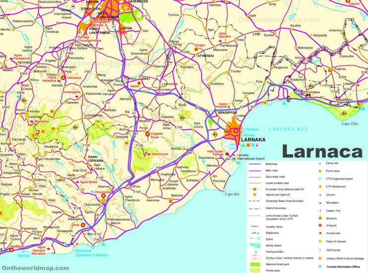 Detailed Map of Larnaca District
