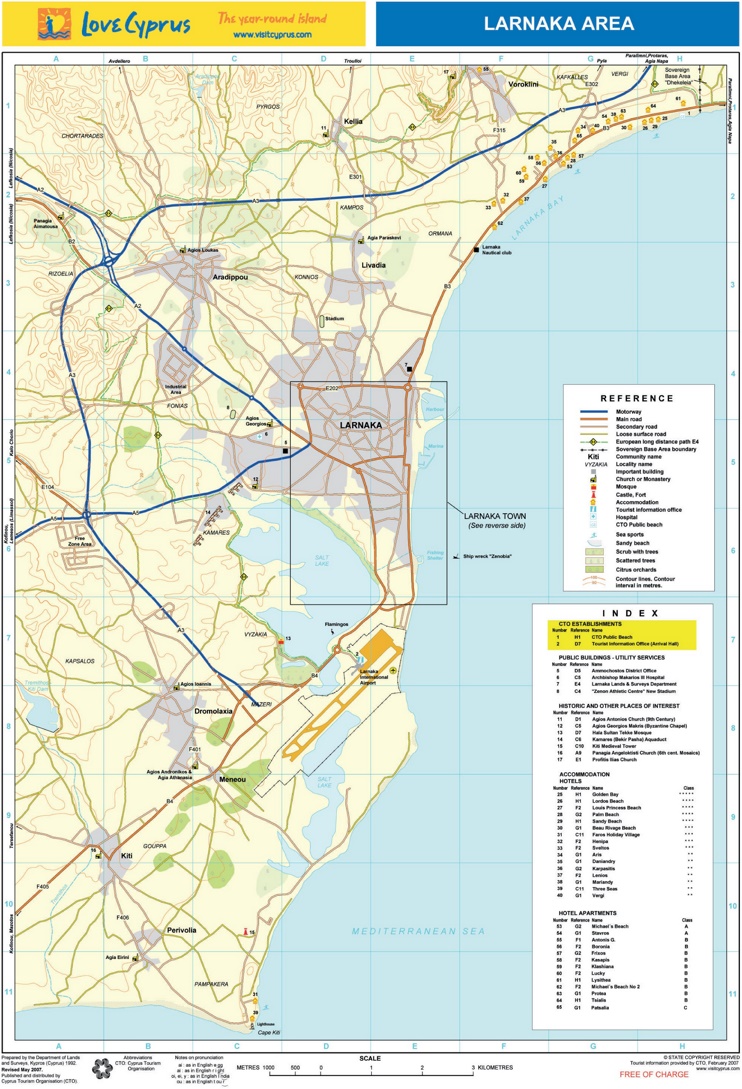 Larnaca area tourist map