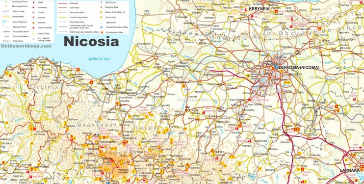 Nicosia District Tourist Map