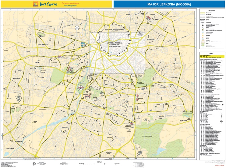 Nicosia hotels and sightseeings map