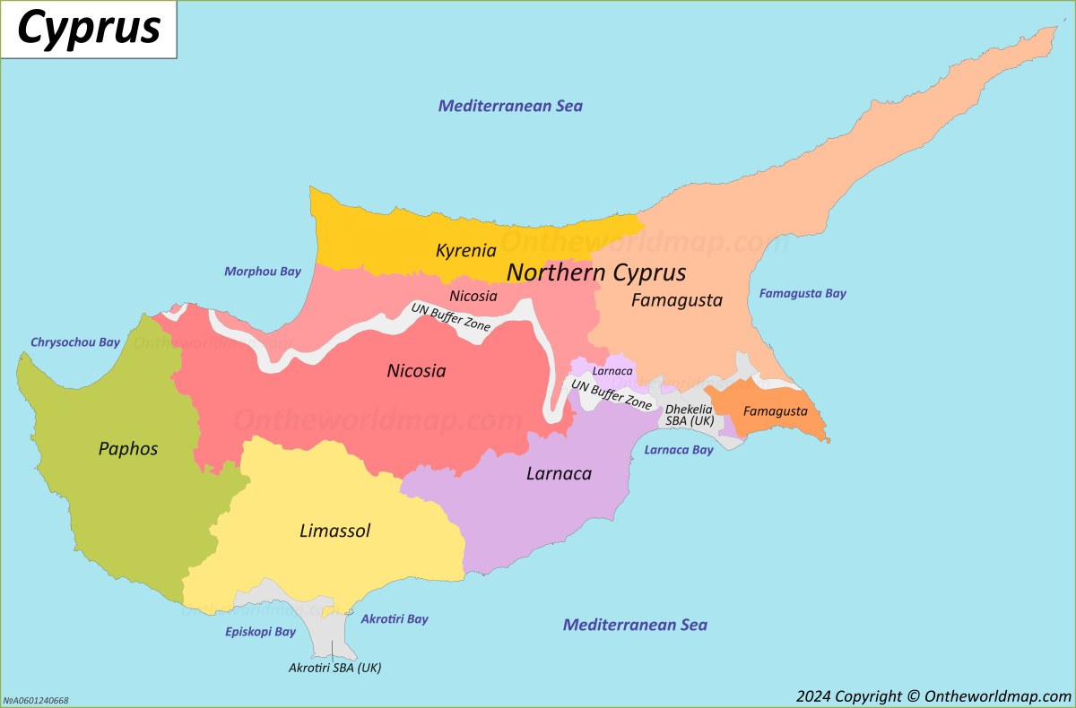 Cyprus Districts Map Ontheworldmap Cyprus Districts Map Ontheworldmap