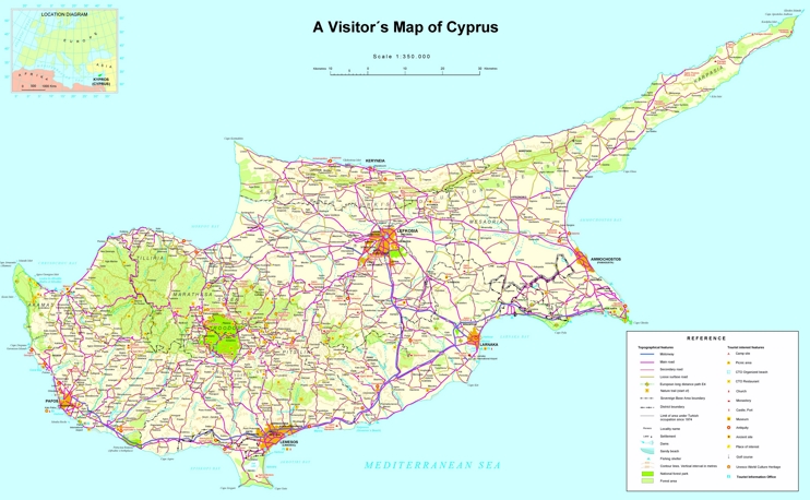 Large detailed tourist map of Cyprus