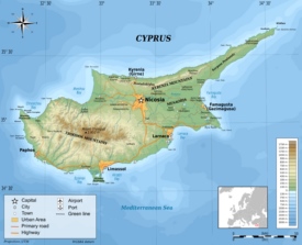 Large physical map of Cyprus