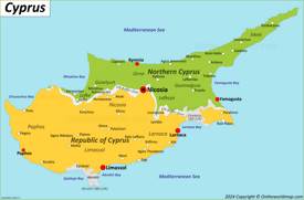 Map of Northern Cyprus and Republic of Cyprus