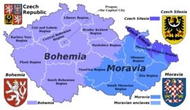 Bohemia, Moravia and Silesia on the map of Czech Republic