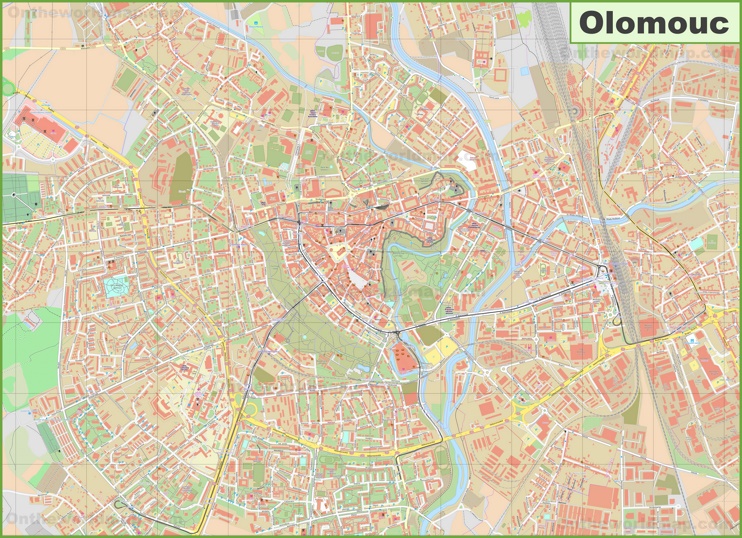 Detailed map of Olomouc