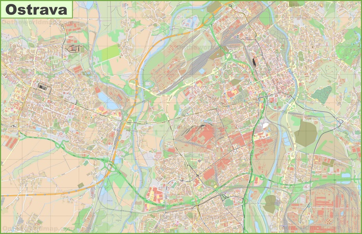 Detailed map of Ostrava