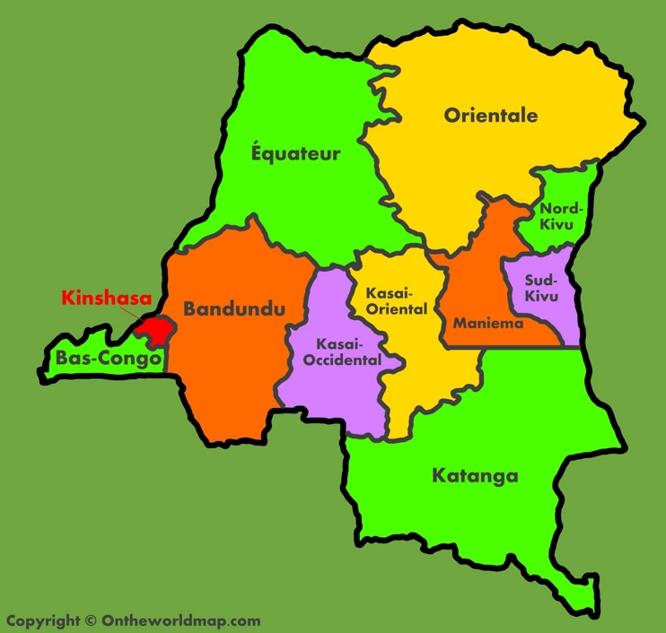 Administrative Map Of Democratic Republic Of The Congo