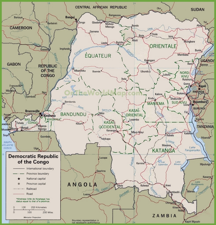 Political map of Democratic Republic of the Congo