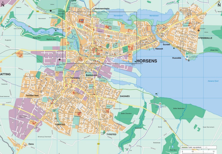 Horsens hotels and sightseeings map