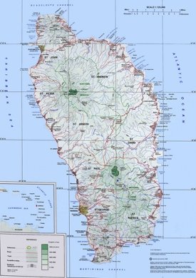 Large detailed topographic map of Dominica