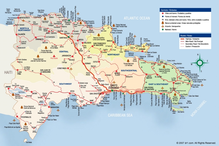 Large detailed tourist map of Dominican Republic