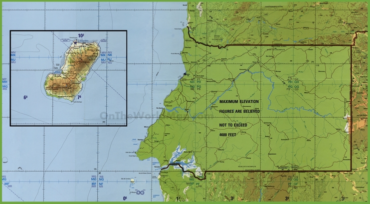 Topographical map of Equatorial Guinea
