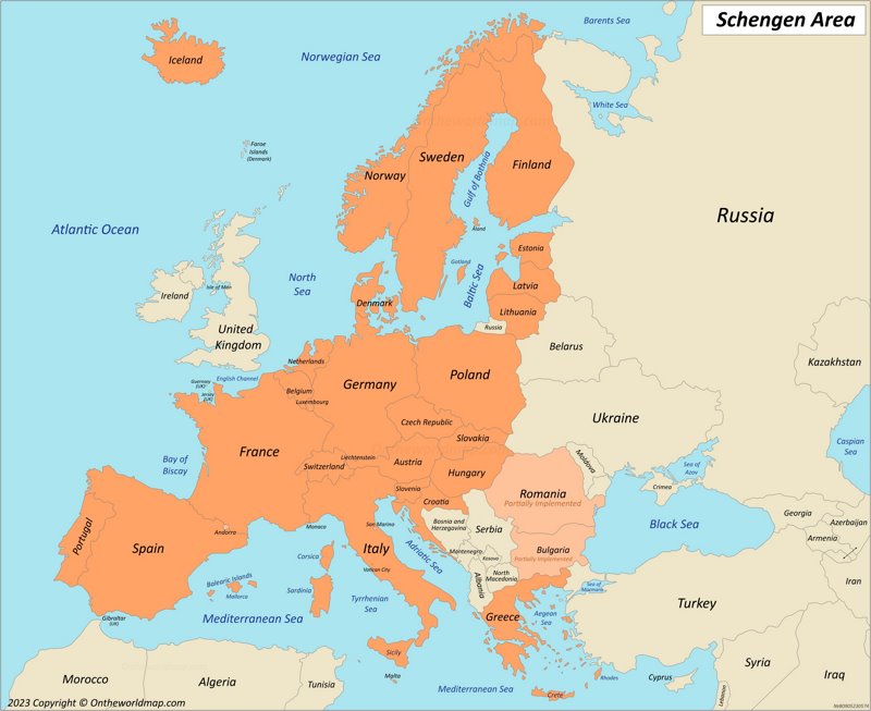 Map of the Schengen Area