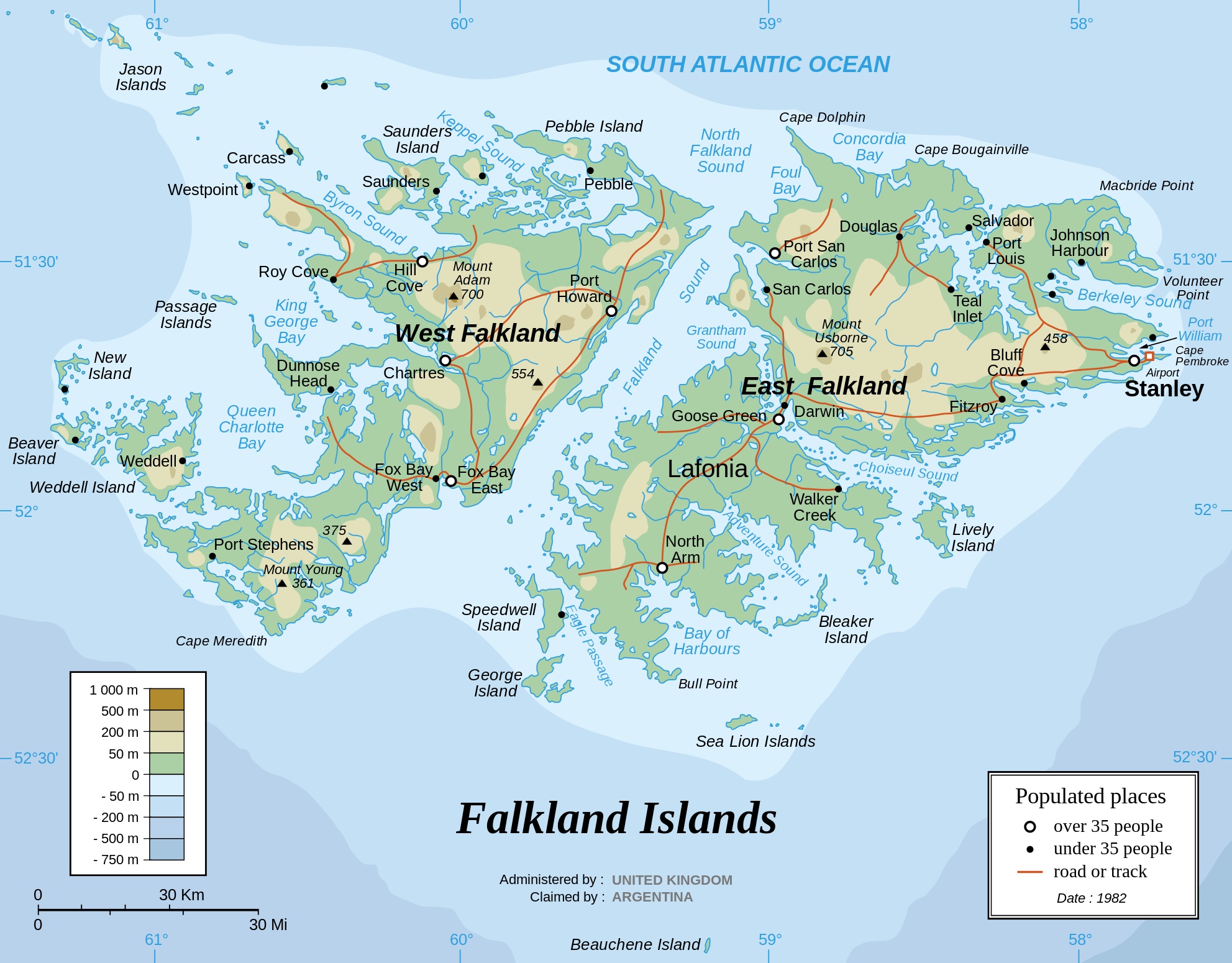 Falkland Islands Physical Map Ontheworldmap Falkland Islands Physical Map Ontheworldmap