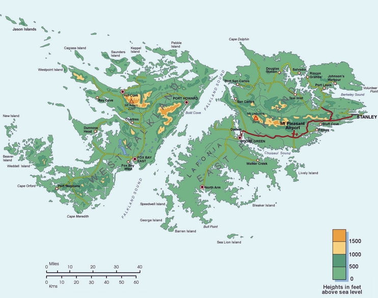Topographic map of Falkland Islands