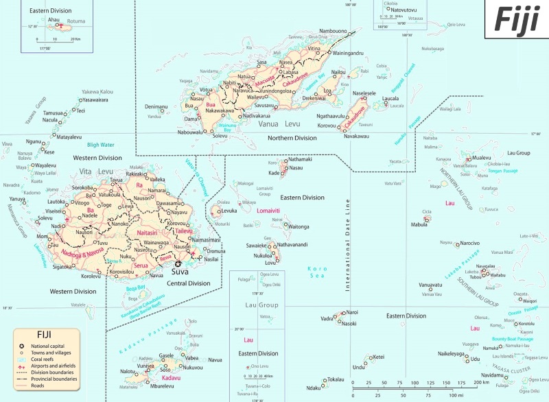 Large detailed map of Fiji