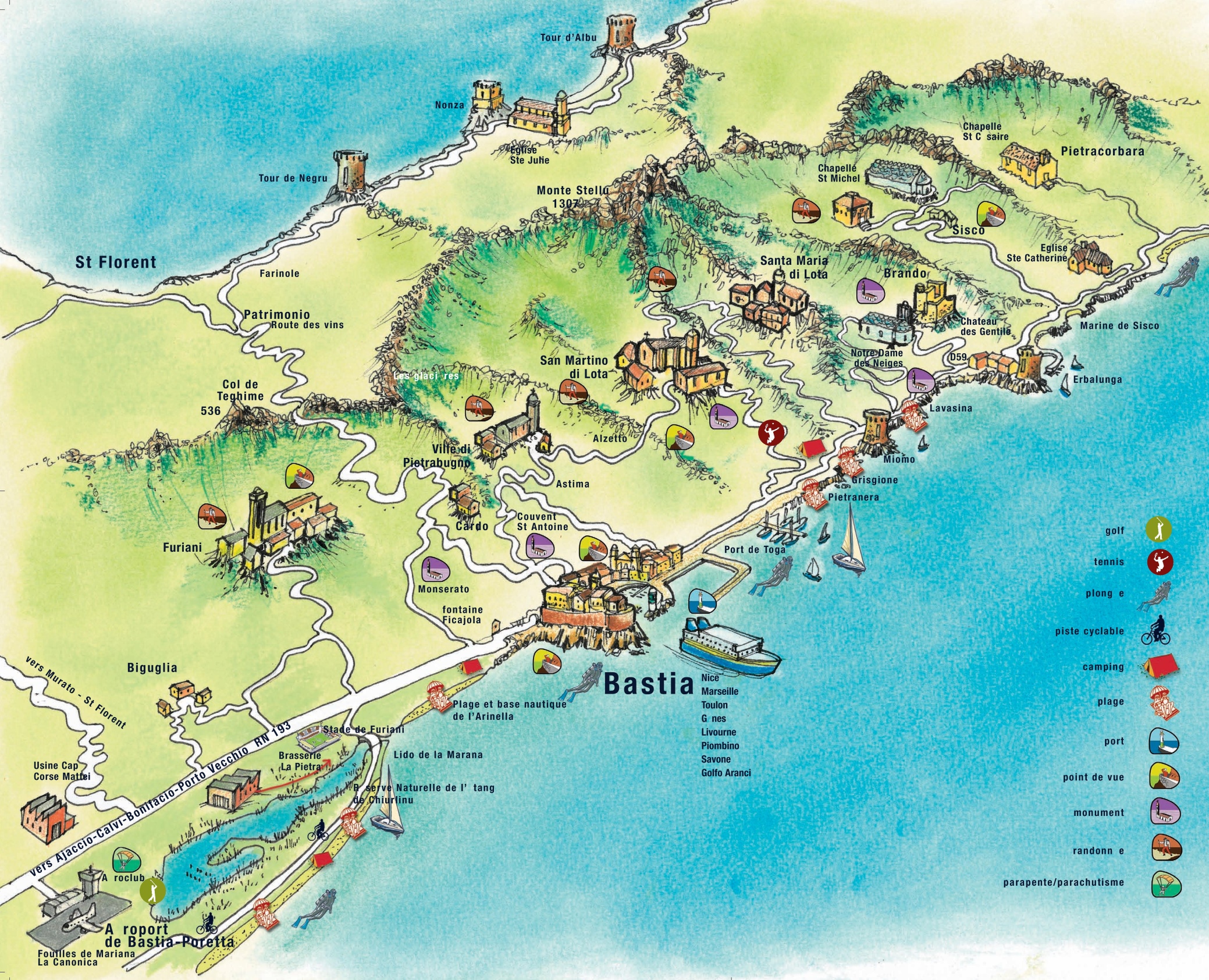 Bastia area map - Ontheworldmap.com
