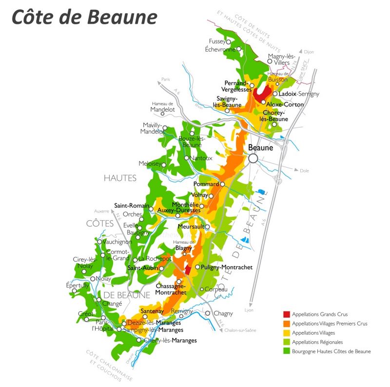 Côte de Beaune Wine Map