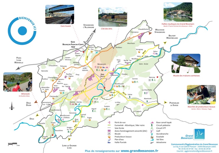 Travel map of surroundings of Besançon