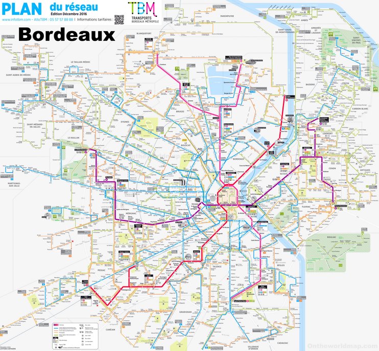 Bordeaux tram and bus map
