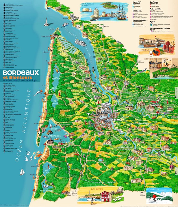 Tourist map of surroundings of Bordeaux