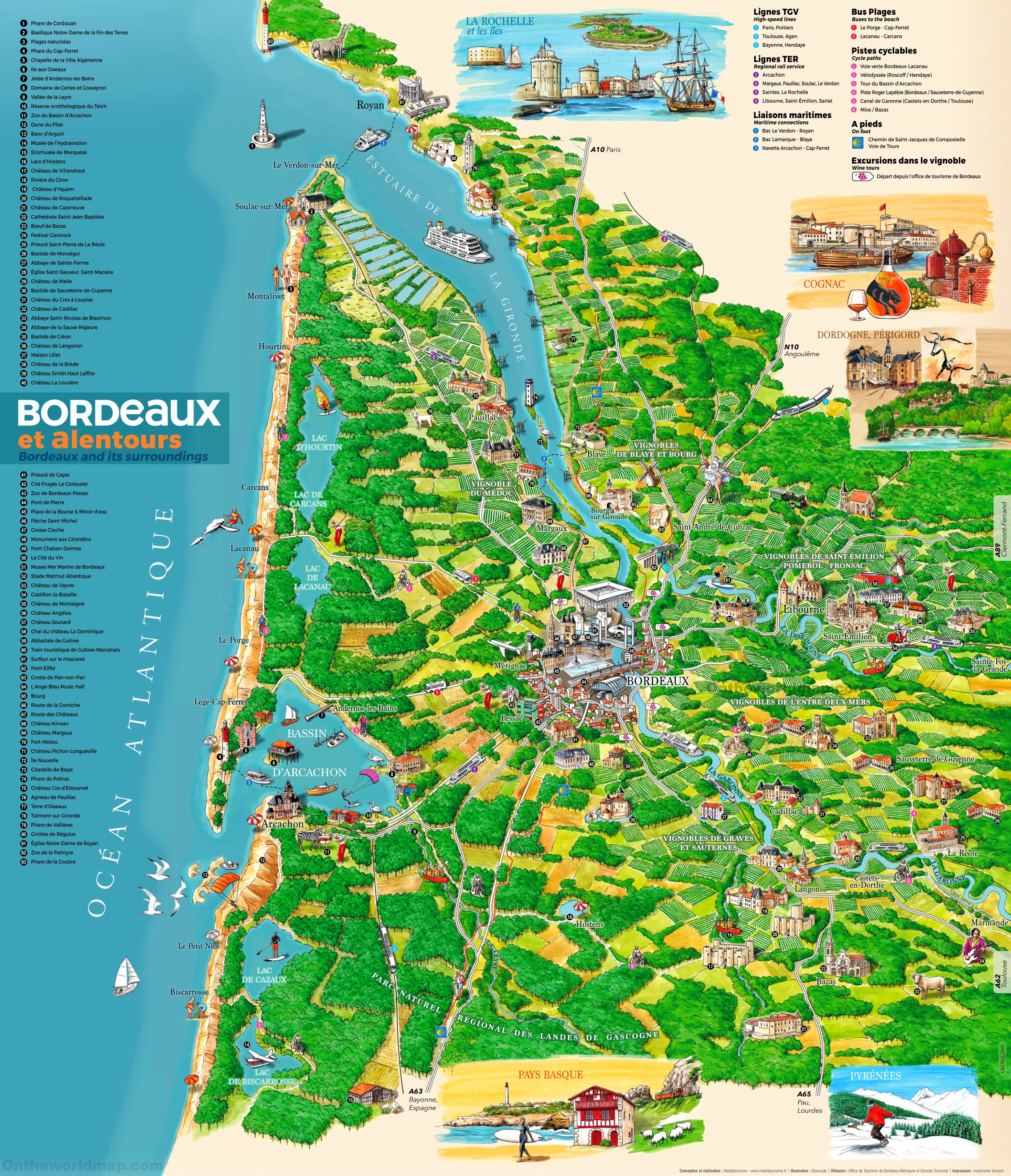 bordeaux and dordogne france on map