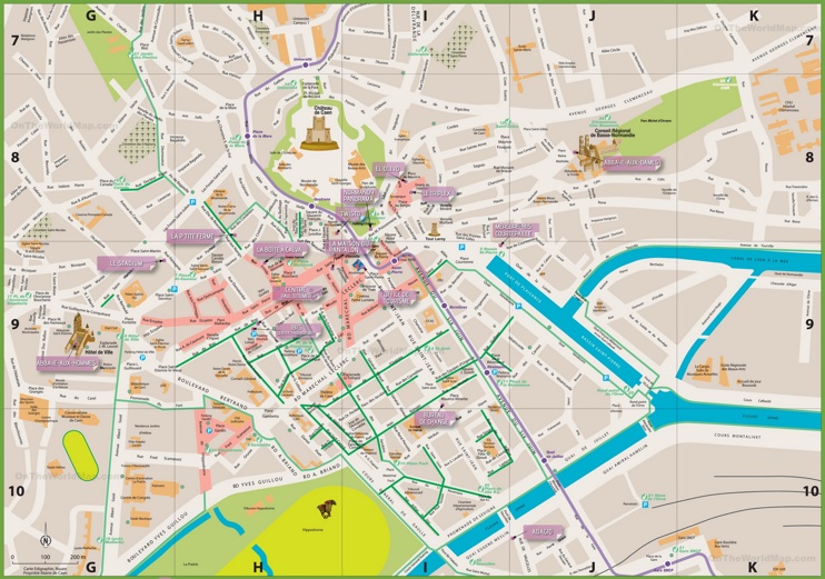 Caen city center map