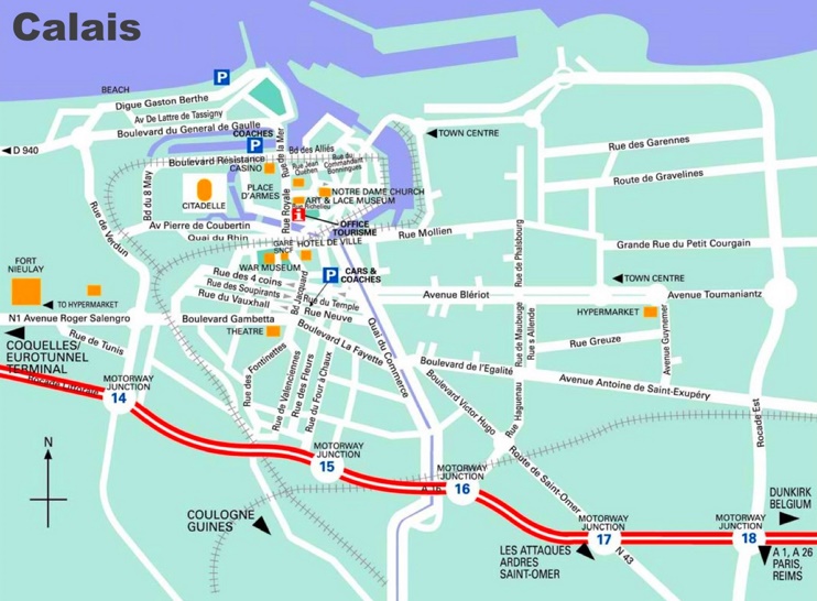 Calais tourist map