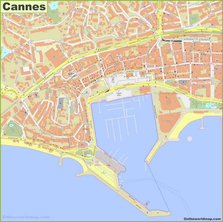 Detailed map of Cannes city center