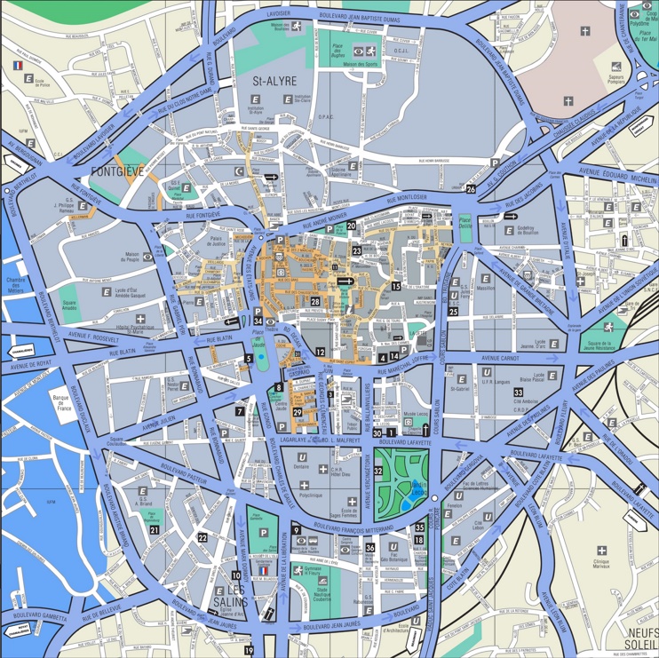 Clermont-Ferrand city center map